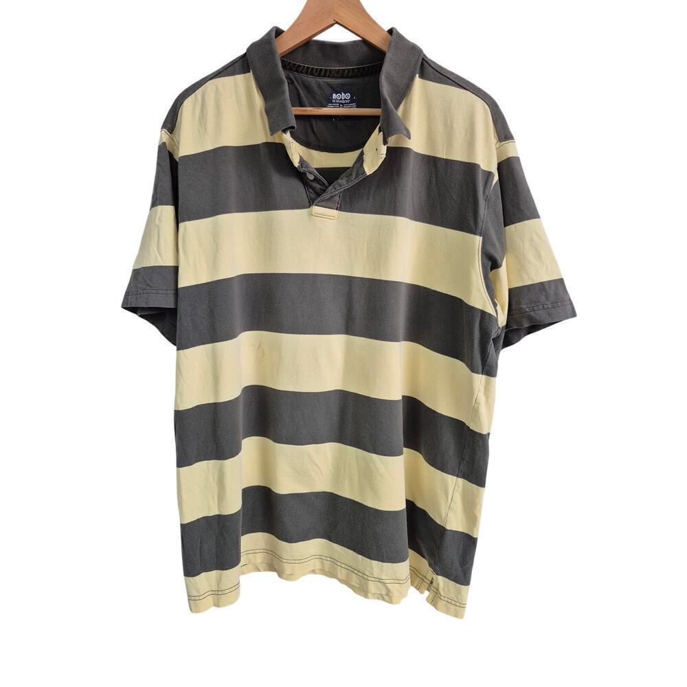 Y2k 90s NOBO No Boundaries 100% Cotton Wide Striped Polo Yellow/Green  XL 46/48